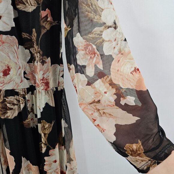 En Focus Maxi Dress 18W Black Pink Floral Sheer Mesh Boho Whimsigoth Fairygrunge - Picture 4 of 9